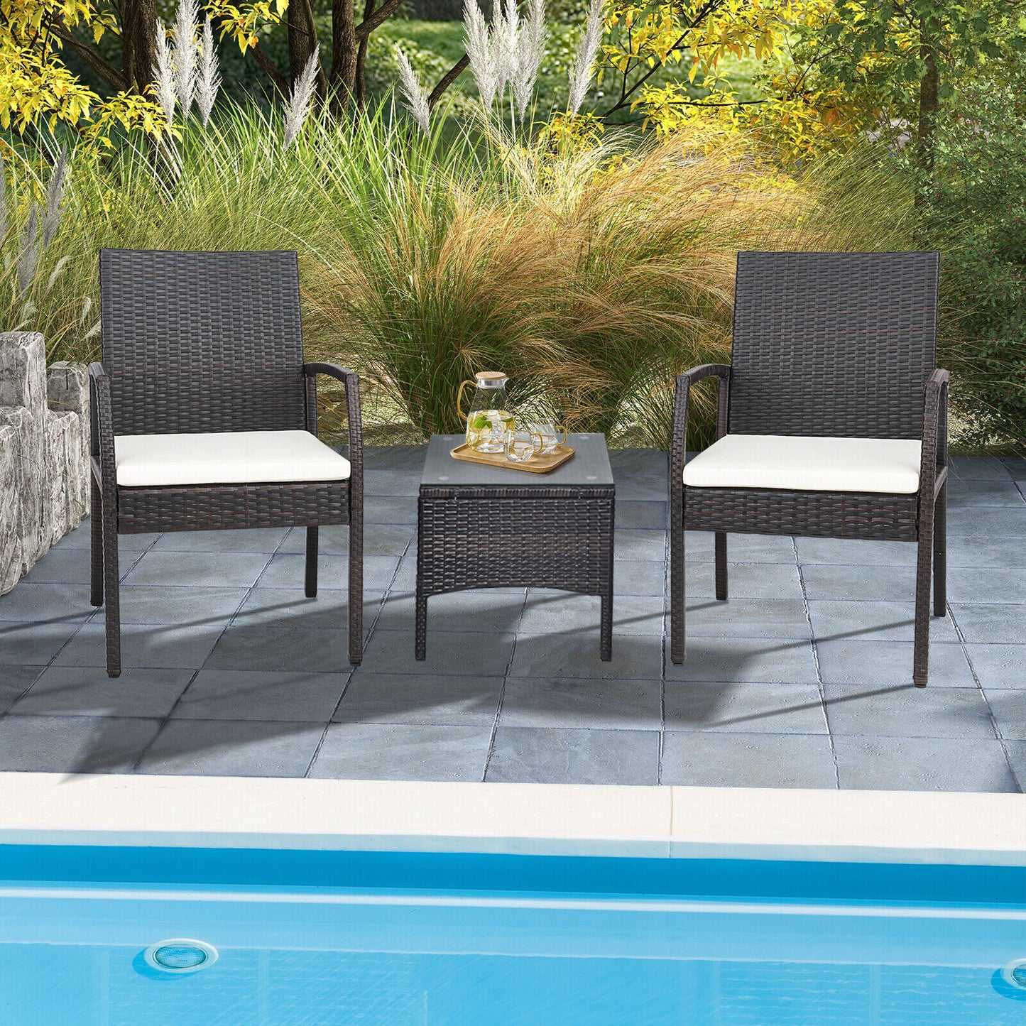 Patio Wicker Dining Armchairs Set of 4 with Cushions