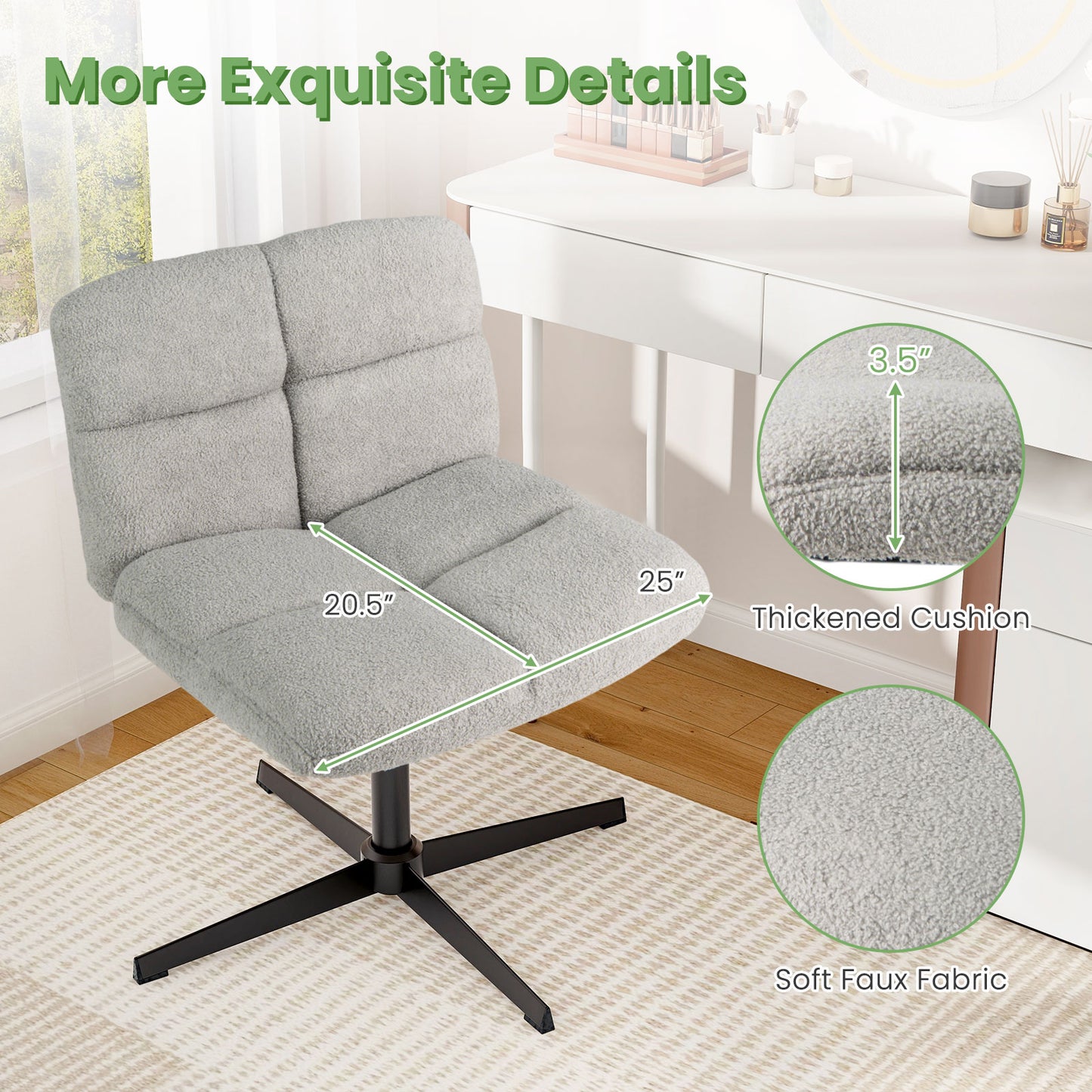 Armless Office Chair with Lamb Fleece & Adjustable Height