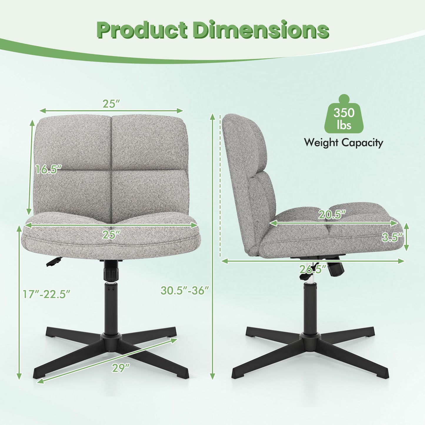 Armless Office Chair with Lamb Fleece & Adjustable Height