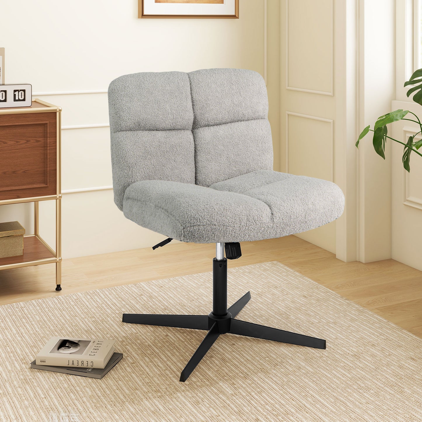 Armless Office Chair with Lamb Fleece & Adjustable Height