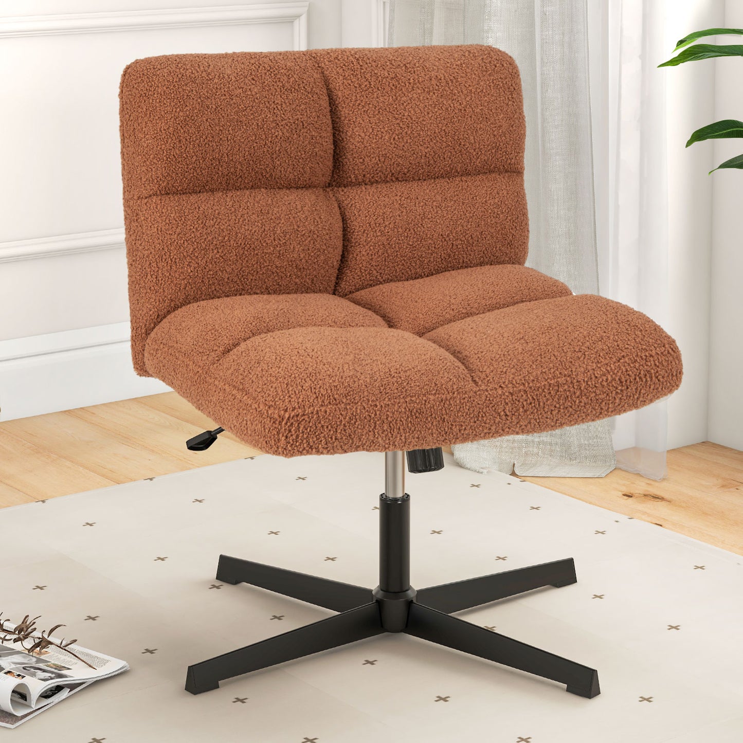 Armless Office Chair with Lamb Fleece & Adjustable Height