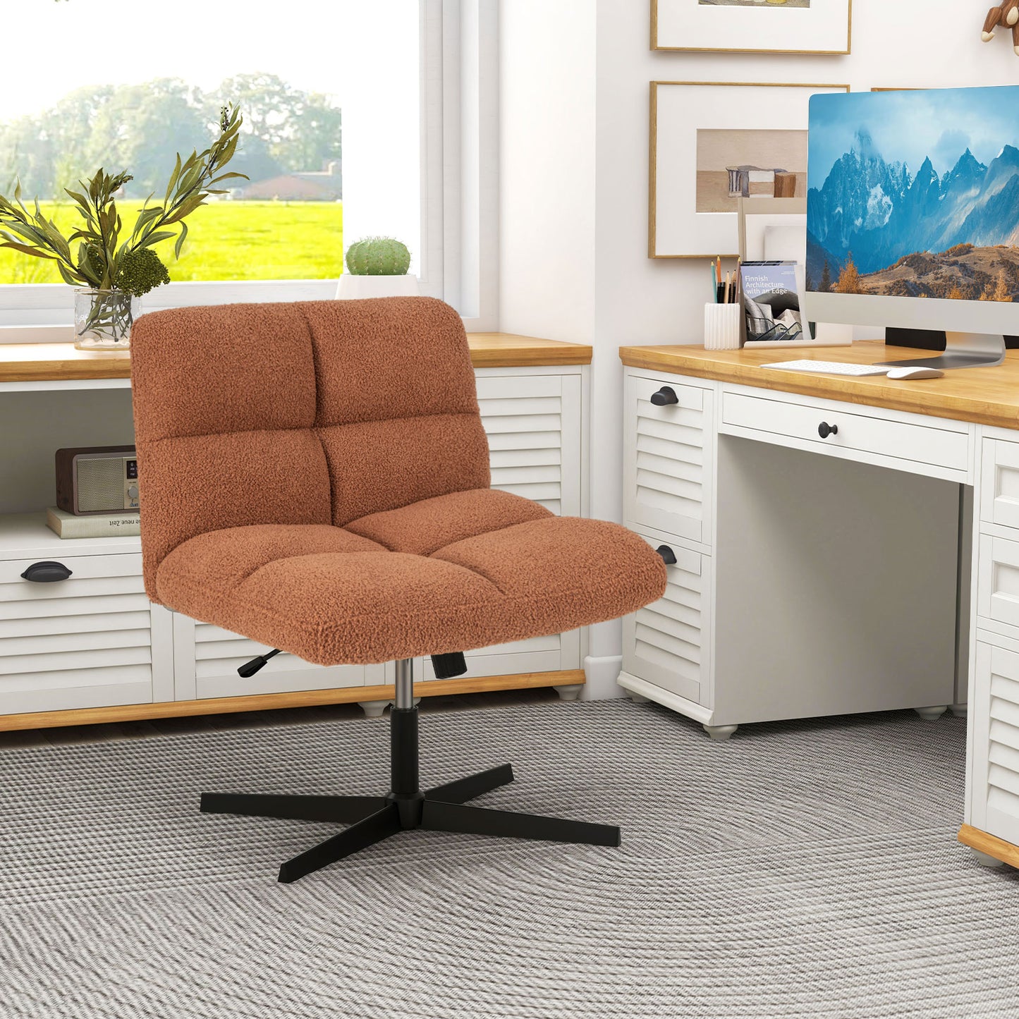 Armless Office Chair with Lamb Fleece & Adjustable Height