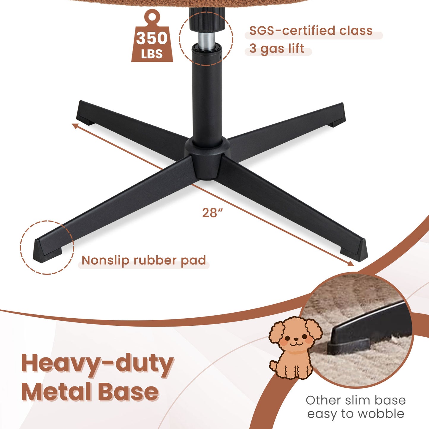 Armless Office Chair with Lamb Fleece & Adjustable Height