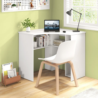 Corner Computer Desk Triangle Home Office Desk with Adjustable Shelf and Arc-Shaped Profile