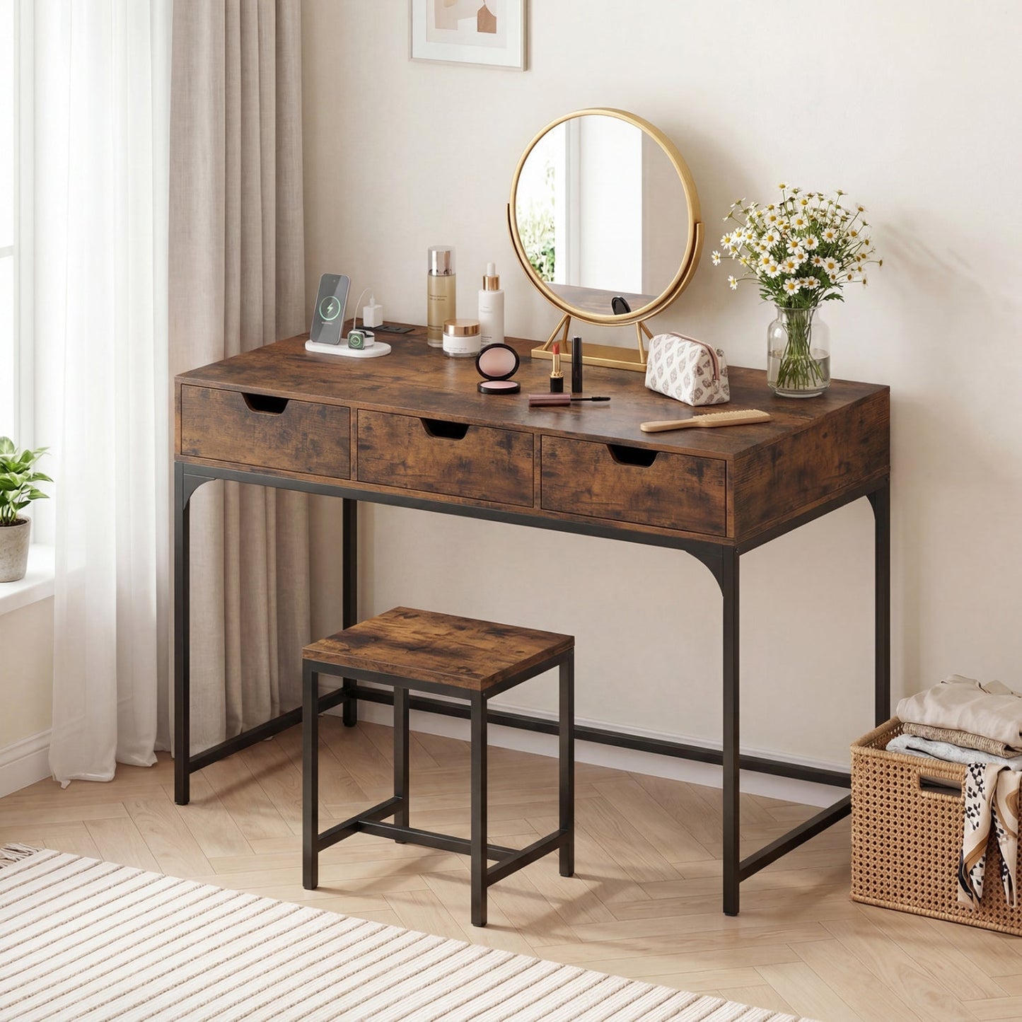 Office Desk with Power Outlets and Hidden Compartment for Study