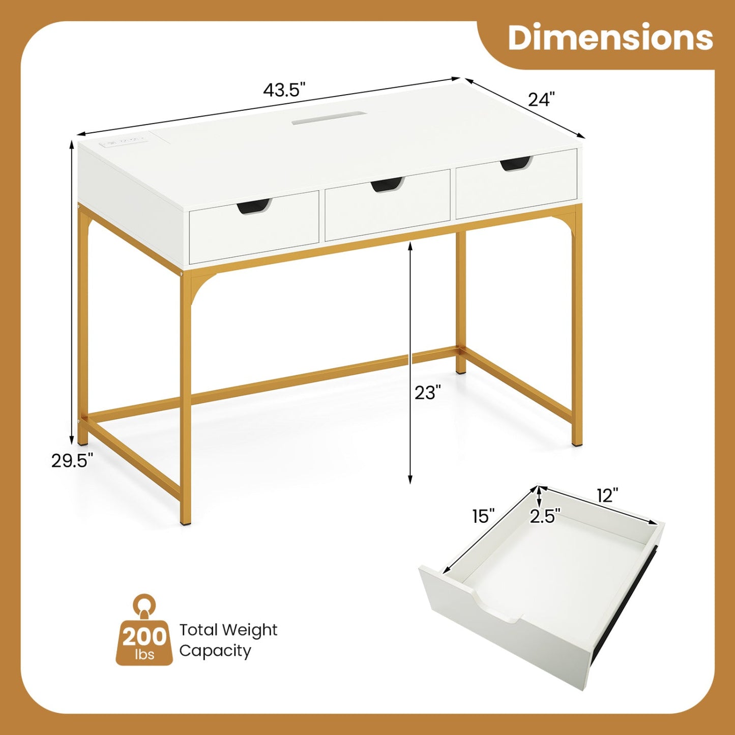 Office Desk with Power Outlets and Hidden Compartment for Study