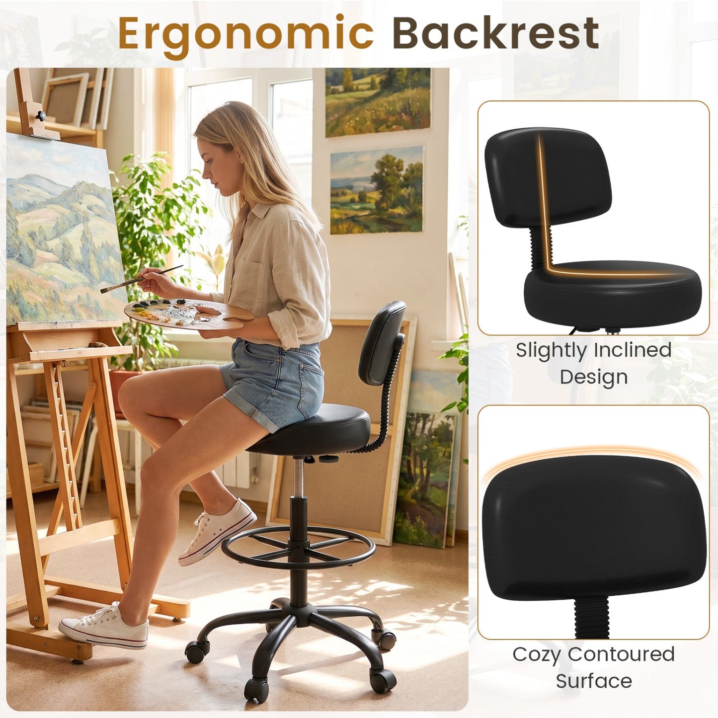 Drafting Chair with Adjustable Height & Footring