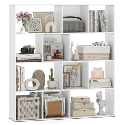 Open Shelf Bookcase 4-Tier Modern Bookshelf with 12 Storage Compartments-White