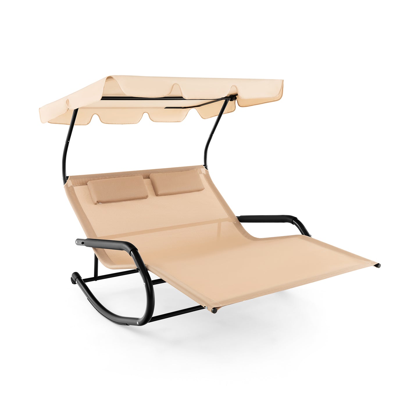 2-Person Rocking Chaise Lounge with Canopy and Wheels