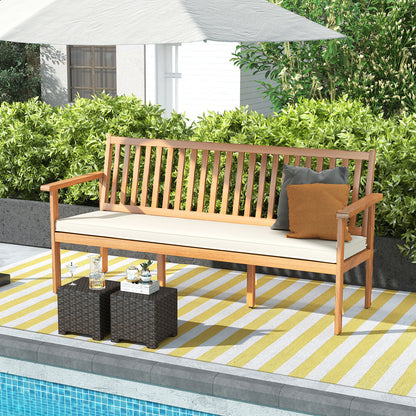 3-Seat Acacia Wood Outdoor Bench with Cushion