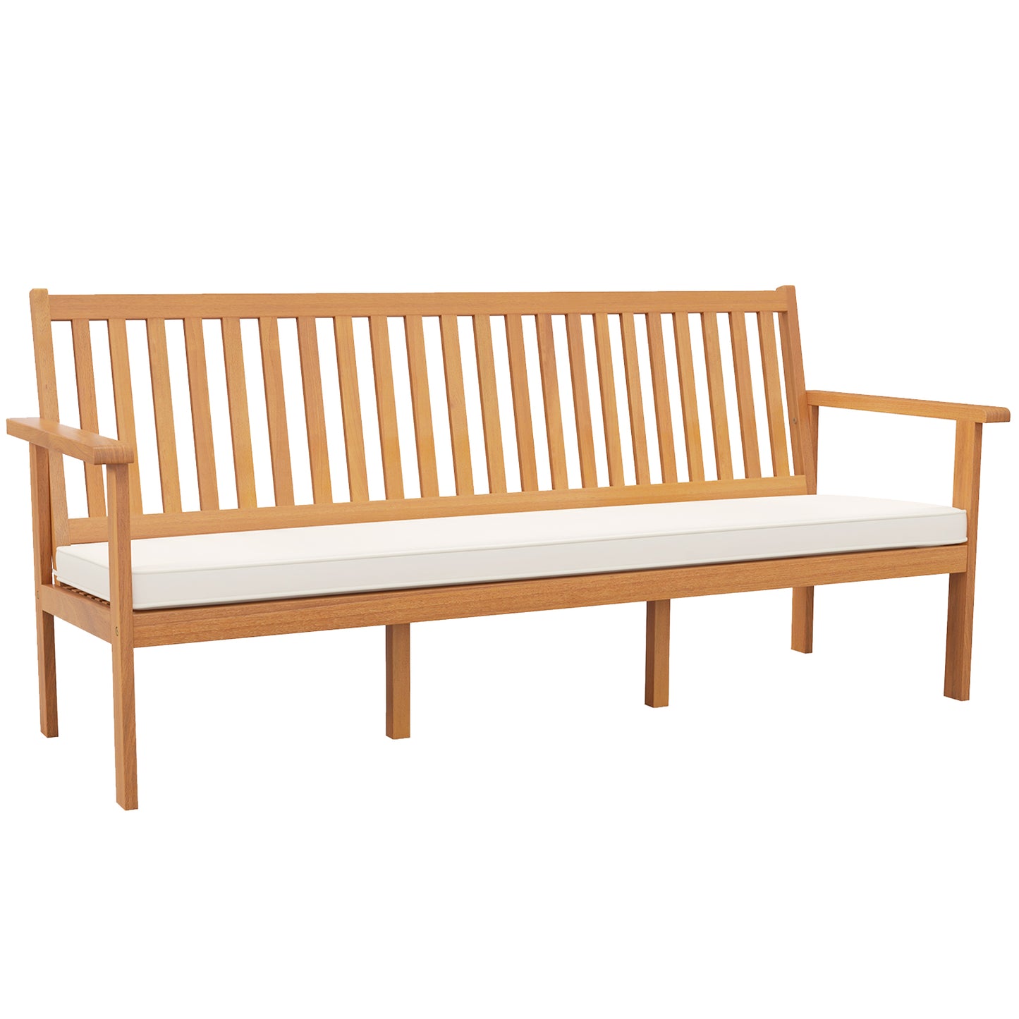 3-Seat Acacia Wood Outdoor Bench with Cushion