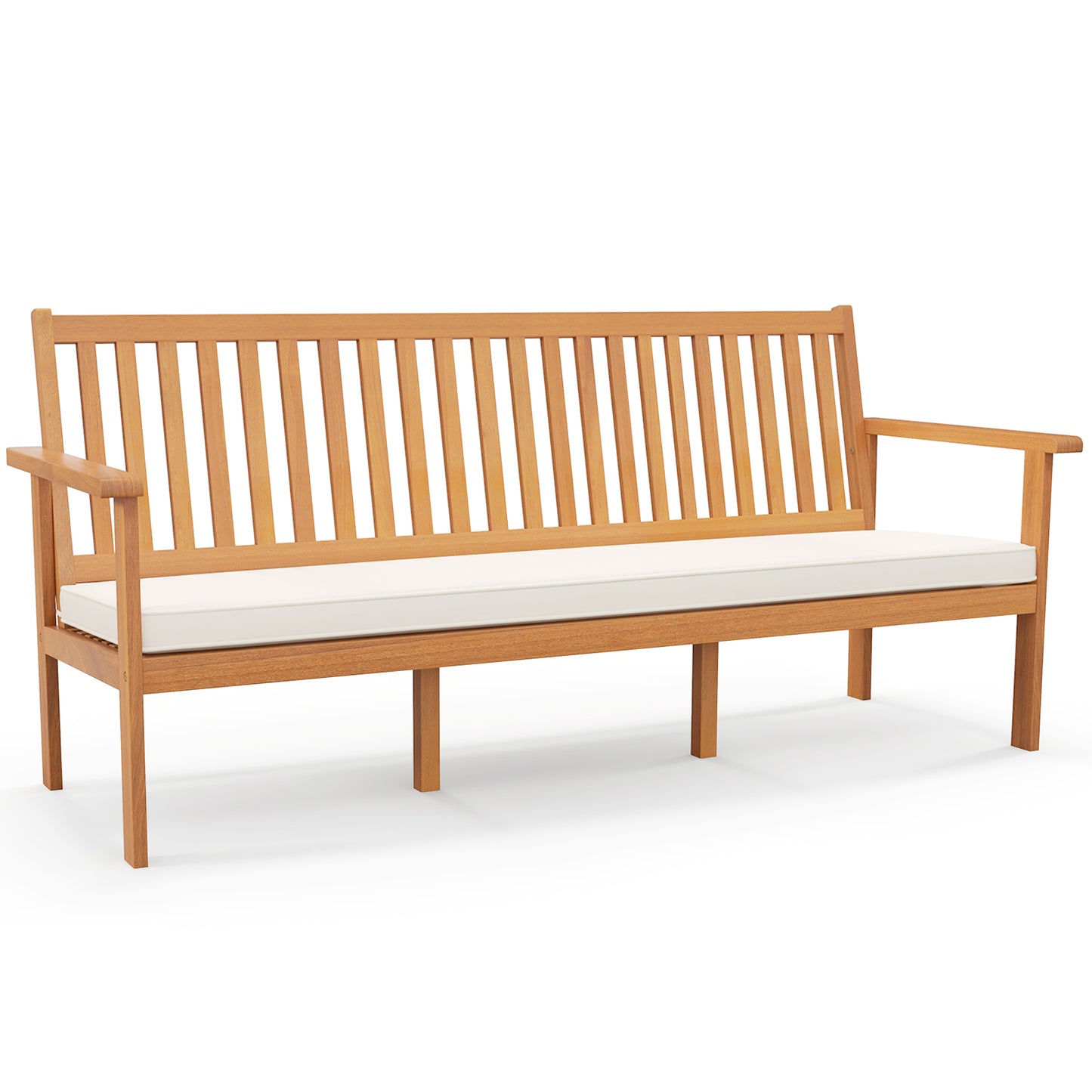 3-Seat Acacia Wood Outdoor Bench with Cushion