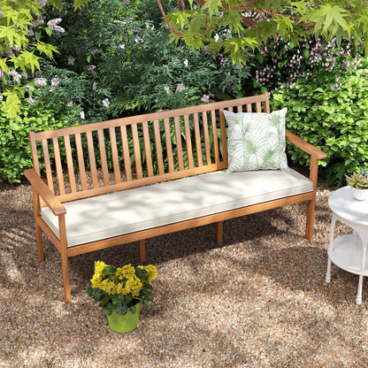 3-Seat Acacia Wood Outdoor Bench with Cushion