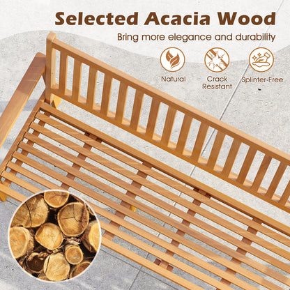 3-Seat Acacia Wood Outdoor Bench with Cushion