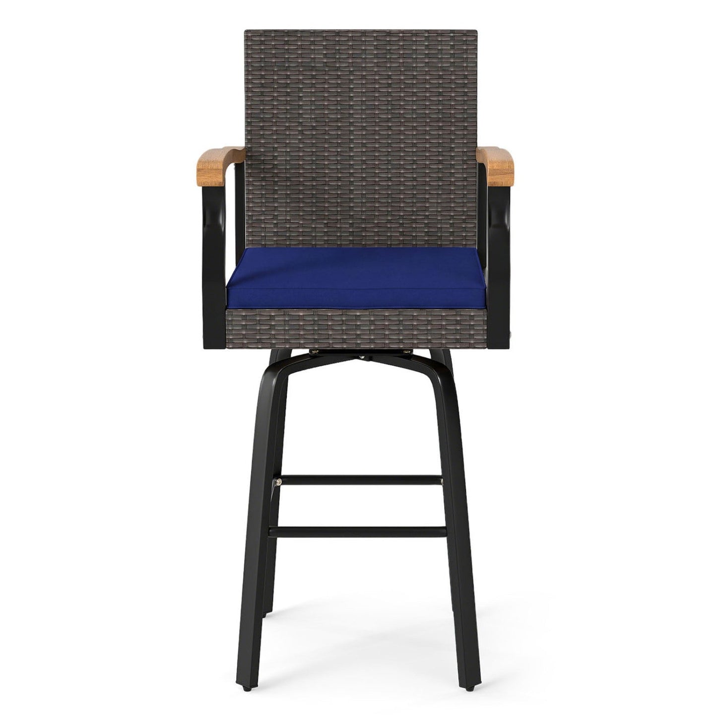 360° Swivel Outdoor Bar Stool with Cushion & Wood Armrests