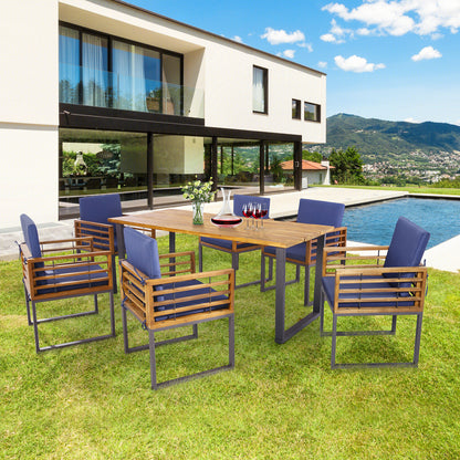 Acacia Wood Patio Dining Chairs Set of 6 with Cushions