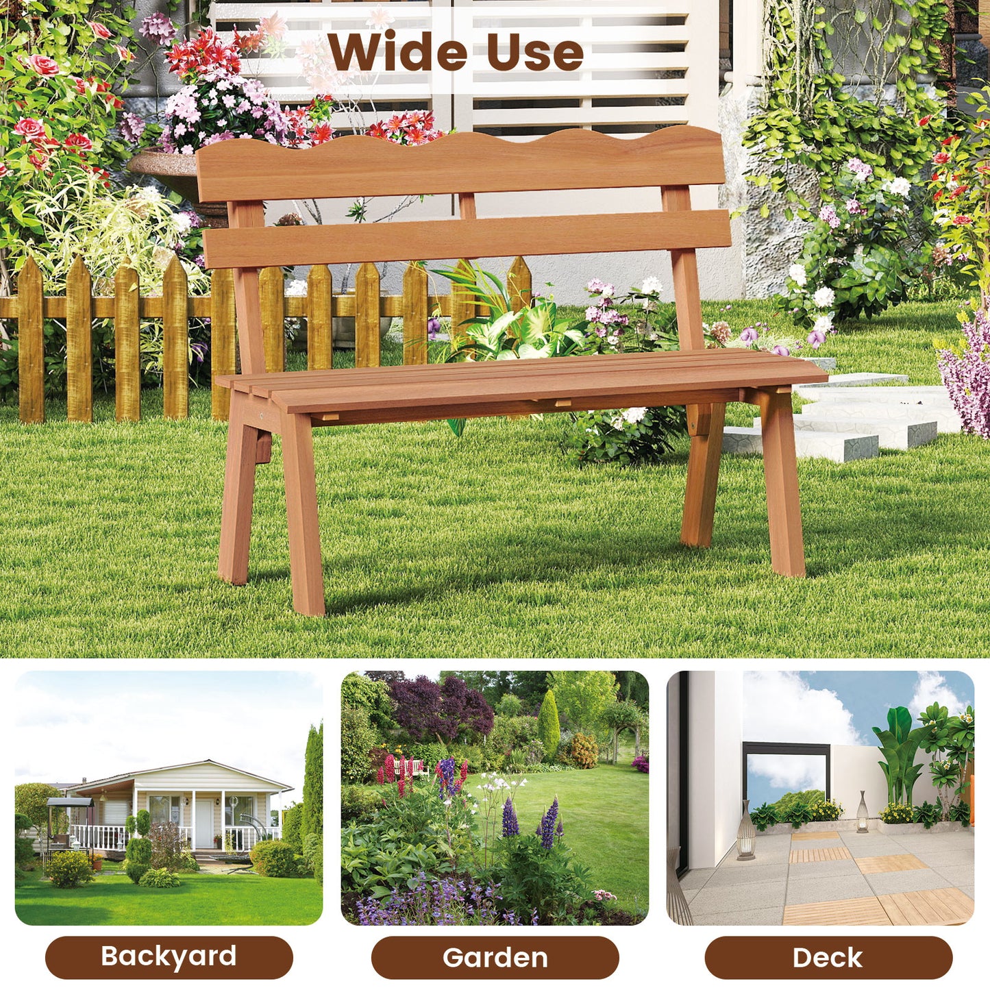 Acacia Wood Garden Bench with 800 lbs Capacity