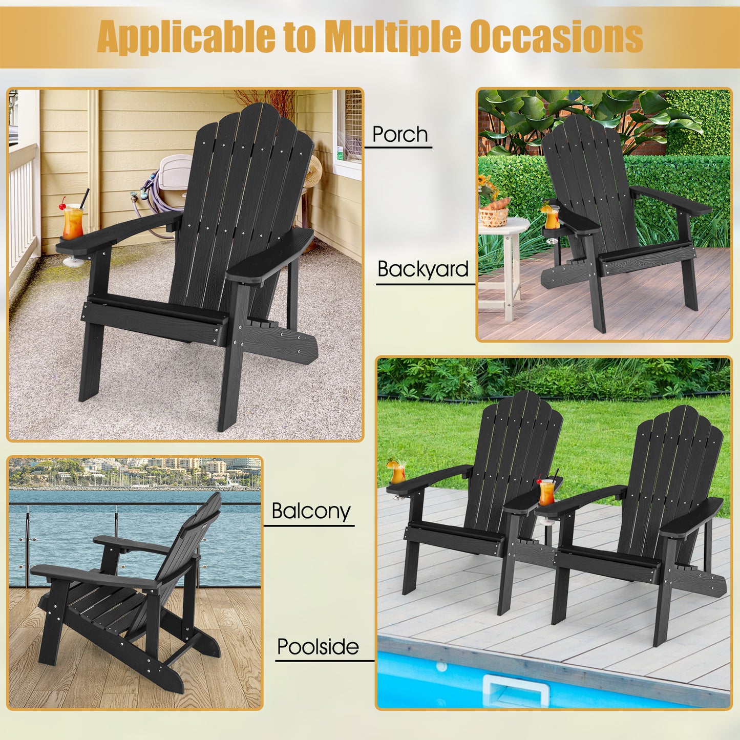 Adirondack Chair with Cup Holder - Weather Resistant HIPS