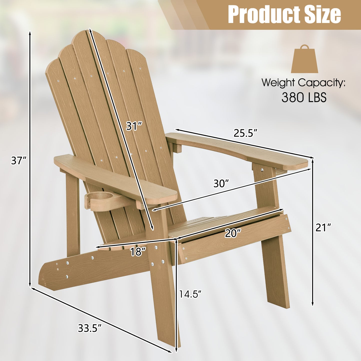 Adirondack Chair with Cup Holder - Weather Resistant HIPS
