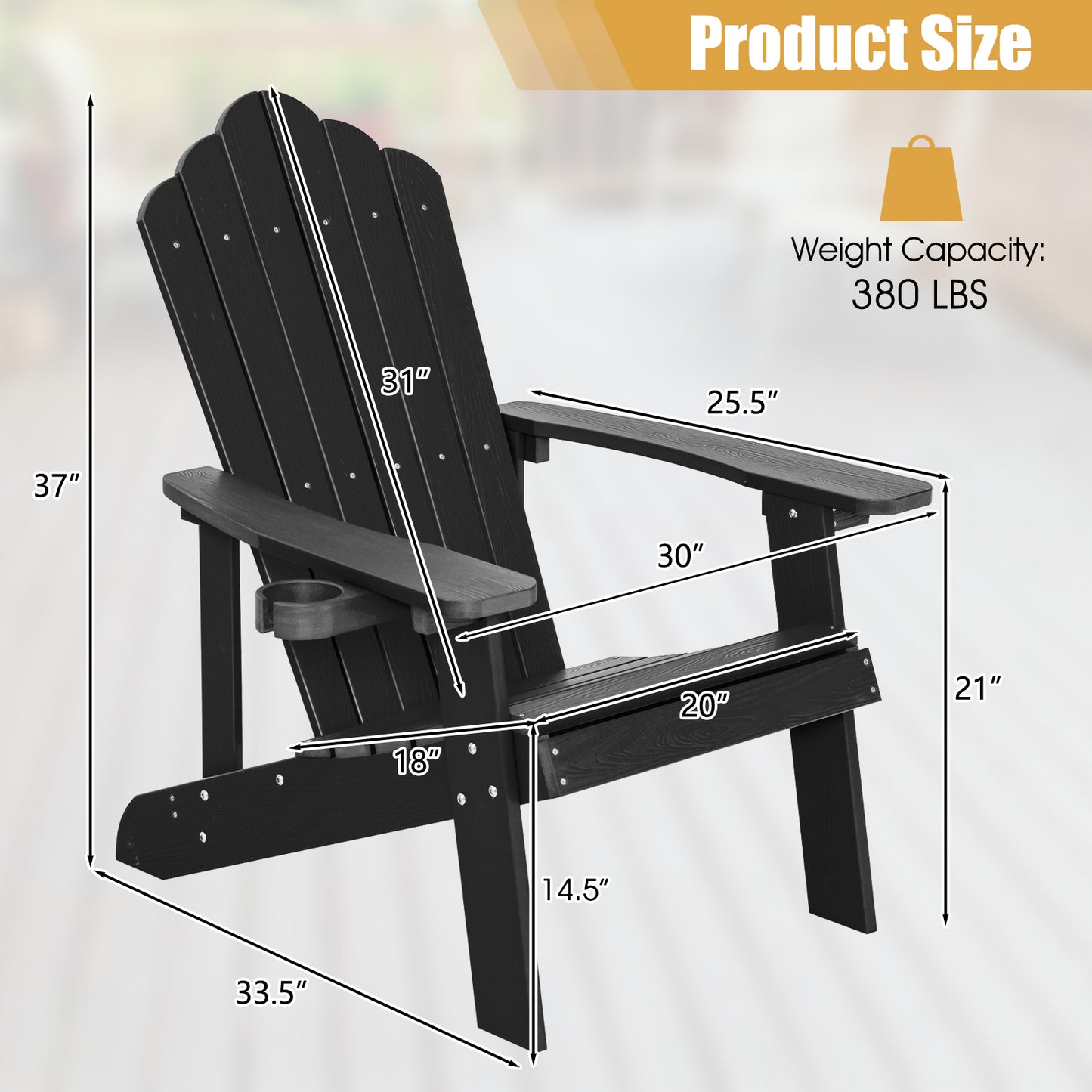 Adirondack Chair with Cup Holder - Weather Resistant HIPS