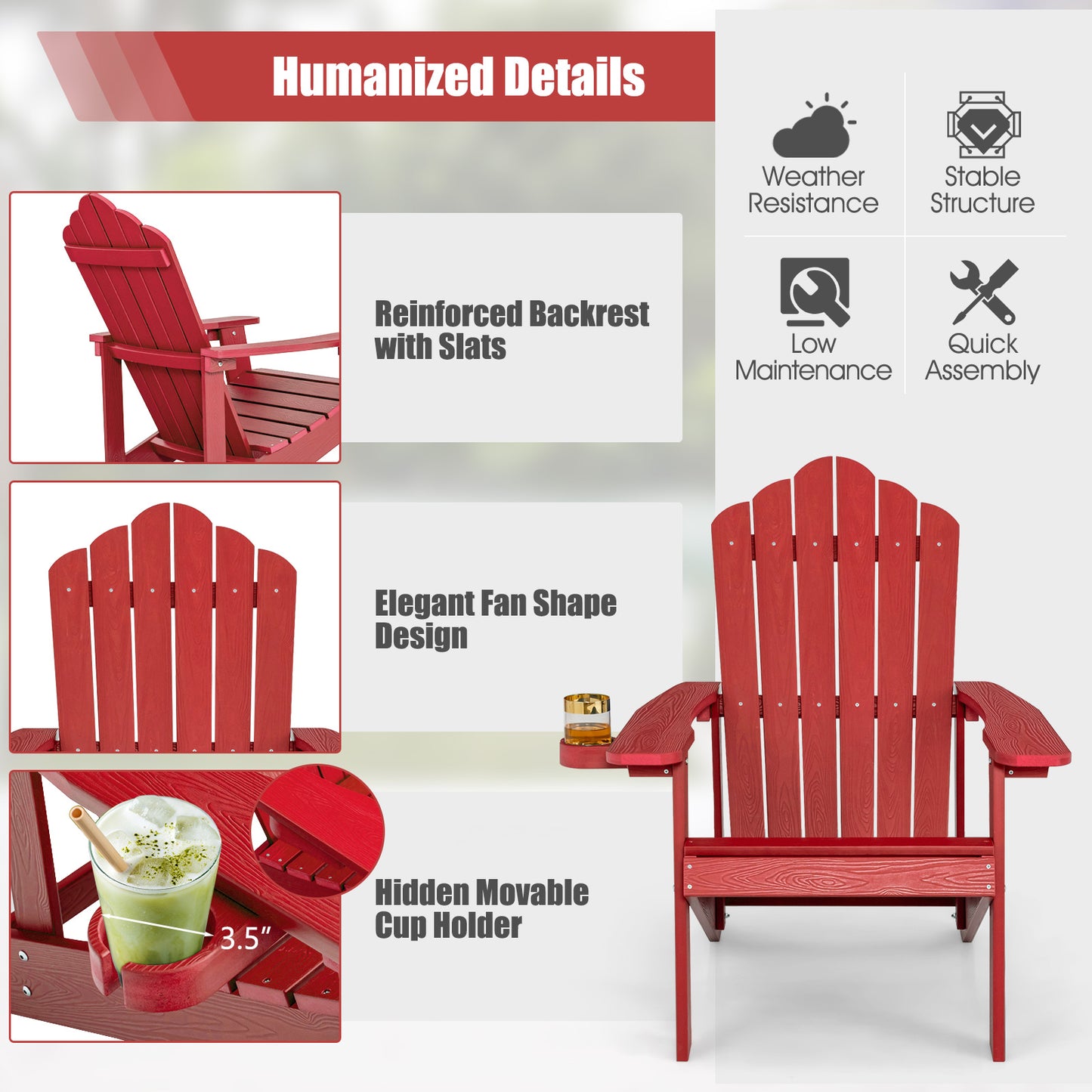 Adirondack Chair with Cup Holder - Weather Resistant HIPS