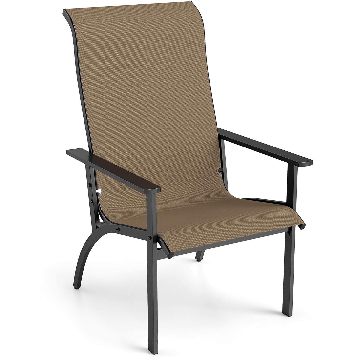 Adirondack Chair with High Back and Metal Frame - Coffee