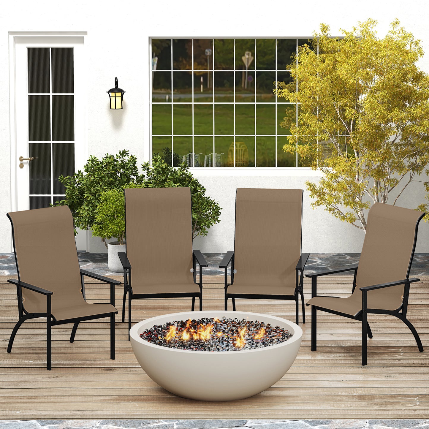 Adirondack Chair with High Back and Metal Frame - Coffee