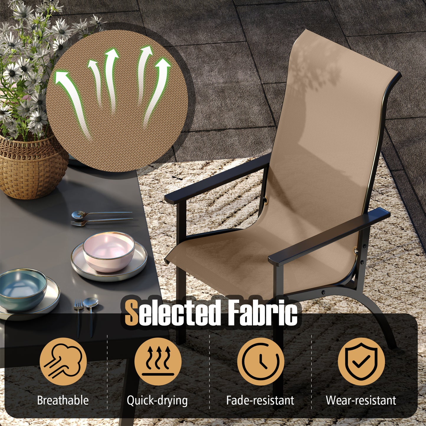 Adirondack Chair with High Back and Metal Frame - Coffee