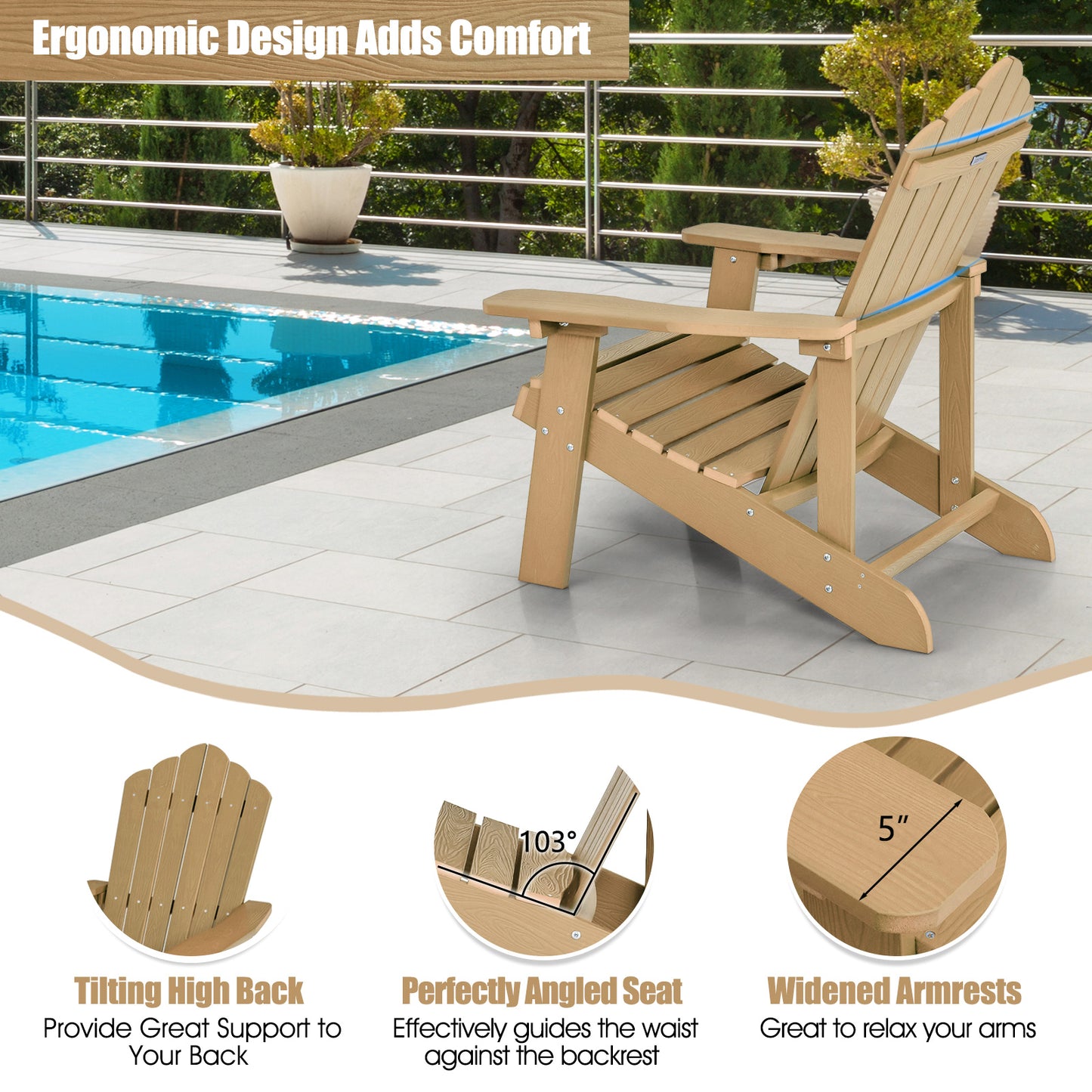Adirondack Chair with Cup Holder - Weather Resistant HIPS