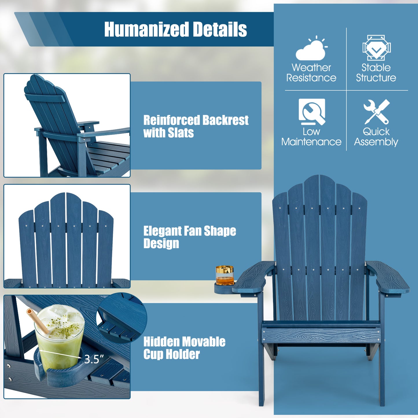 Adirondack Chair with Cup Holder - Weather Resistant HIPS