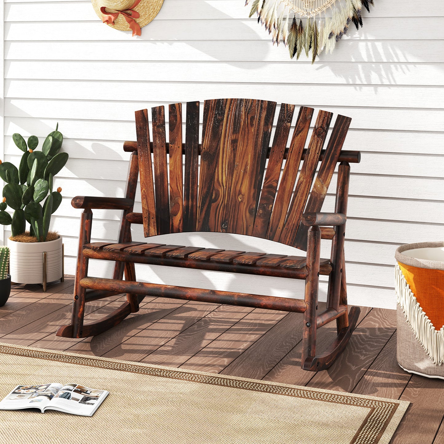Adirondack Rocking Chair with High Back - Brown