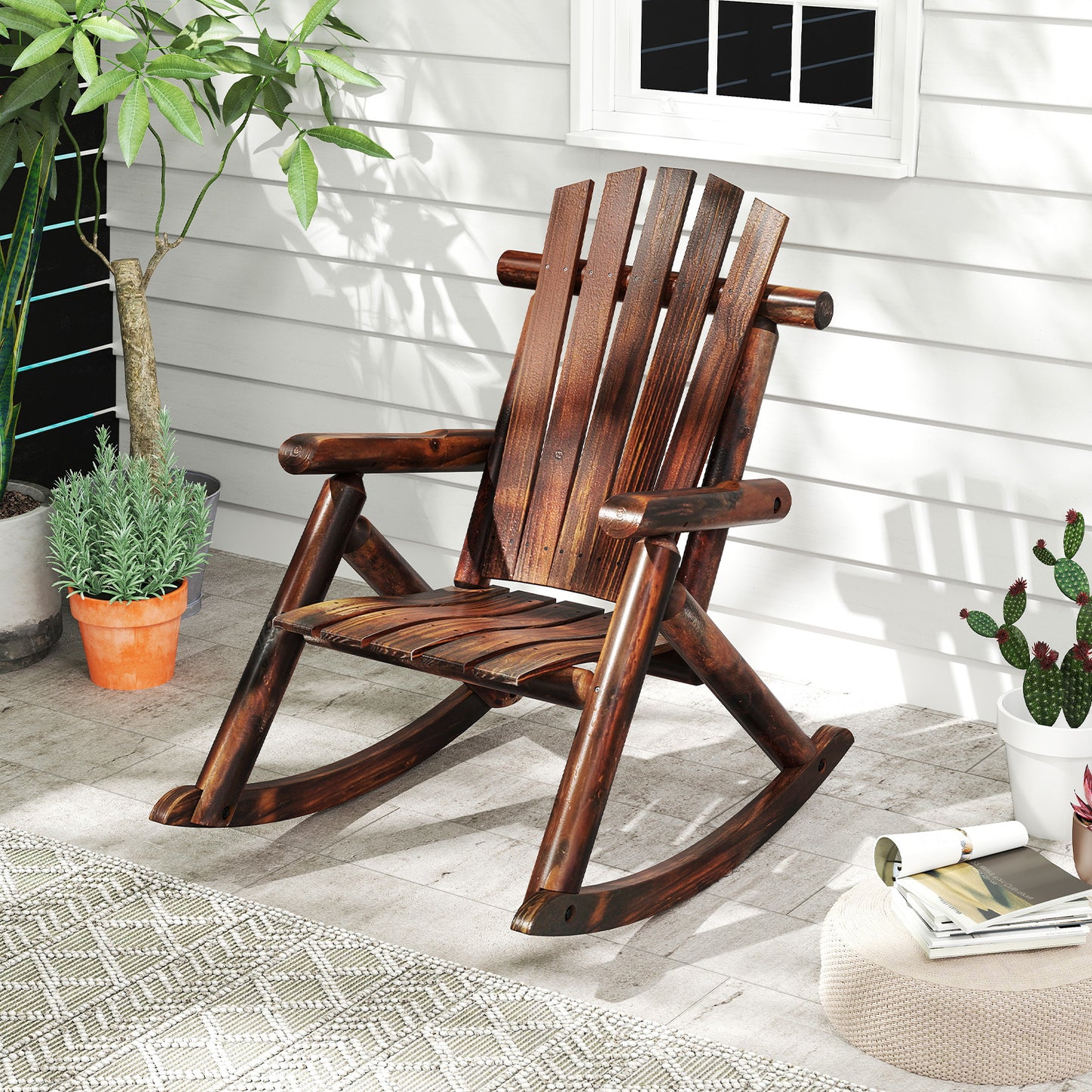 Adirondack Rocking Chair Solid Wood Outdoor Porch Rocker