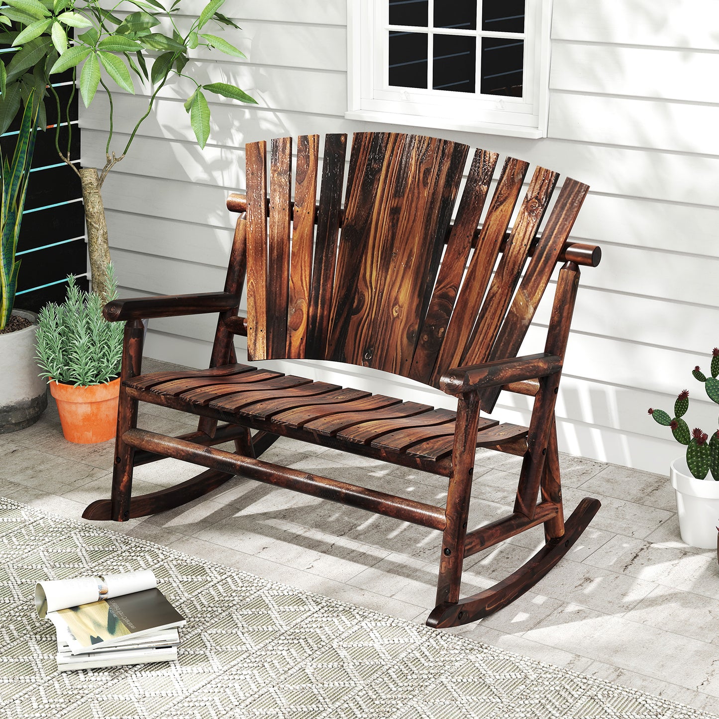 Adirondack Rocking Chair with High Back - Brown
