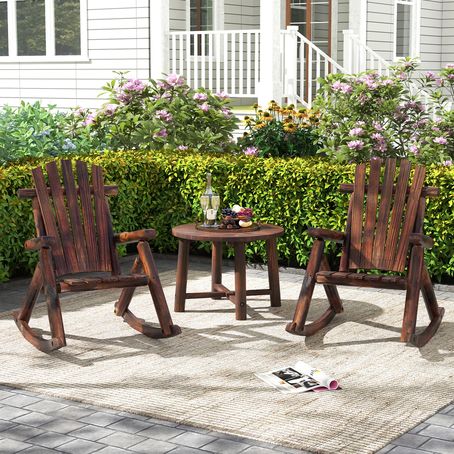 Adirondack Rocking Chair Solid Wood Outdoor Porch Rocker