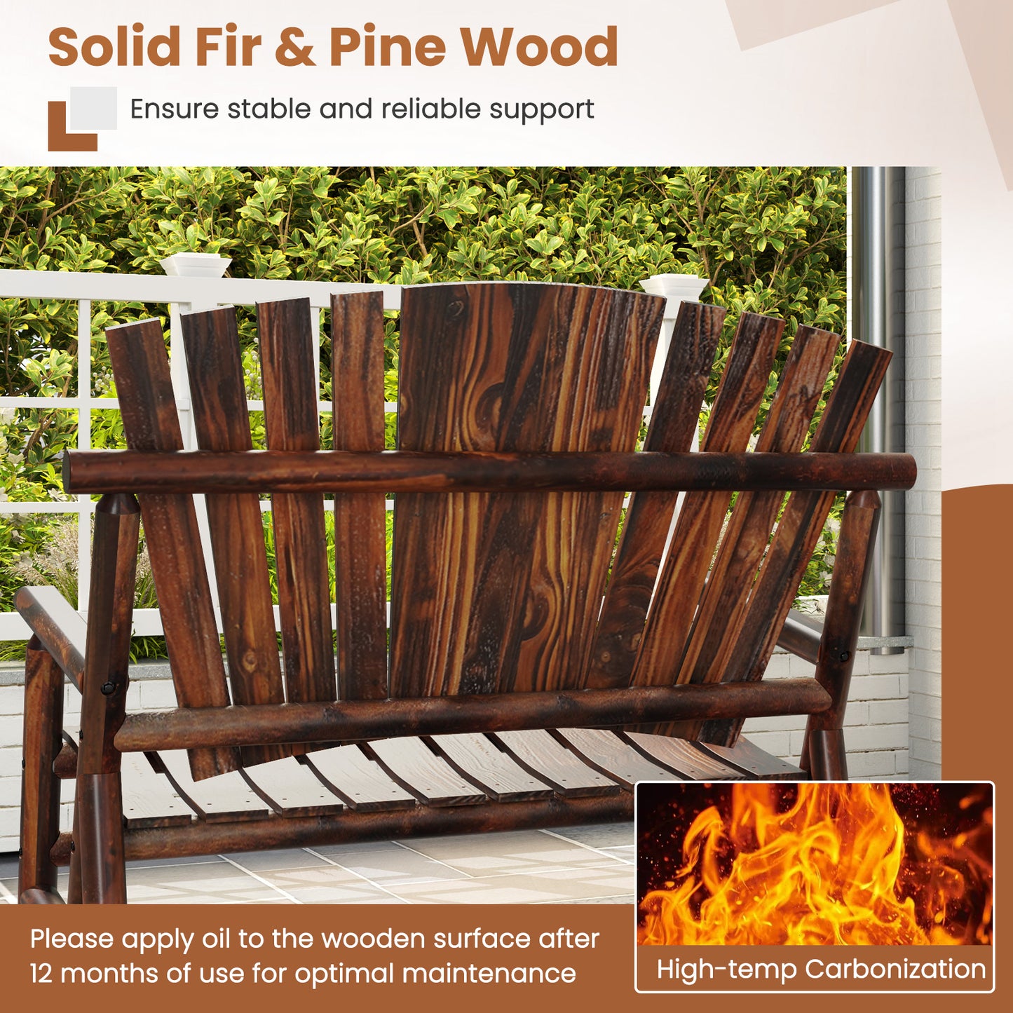 Adirondack Rocking Chair with High Back - Brown