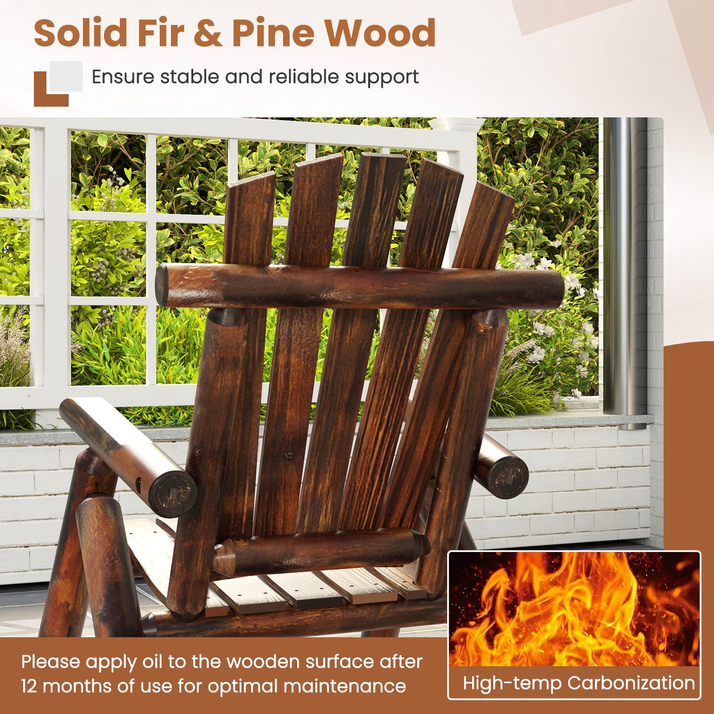 Adirondack Rocking Chair Solid Wood Outdoor Porch Rocker