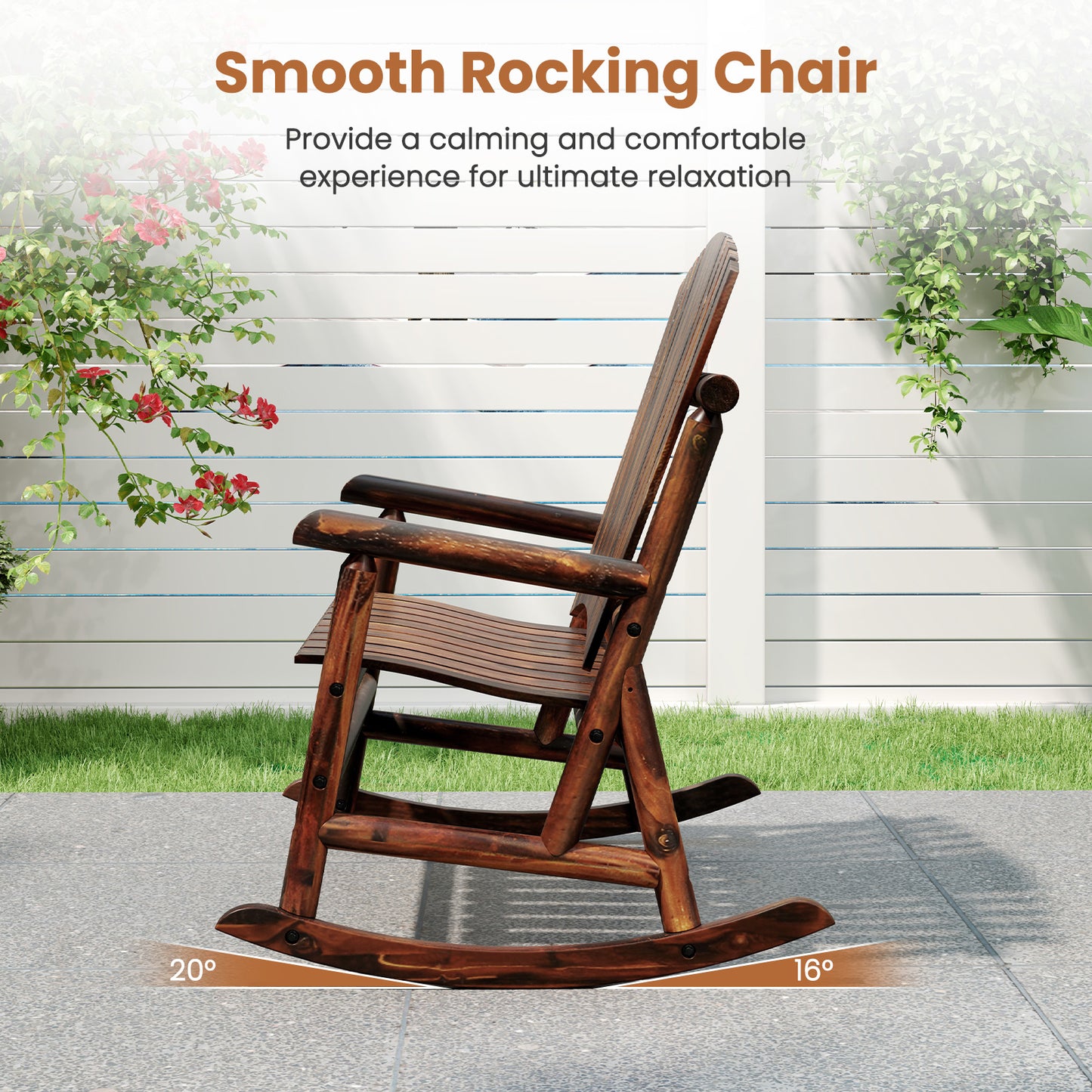 Adirondack Rocking Chair with High Back - Brown
