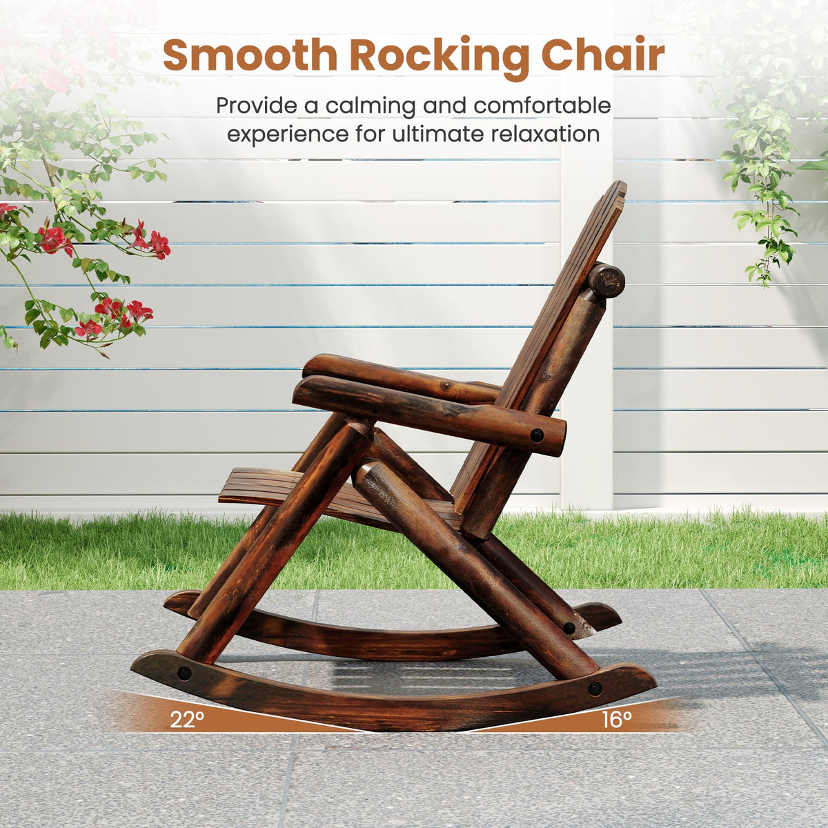 Wood Single Porch Rocker Lounge Patio Rocking Chair