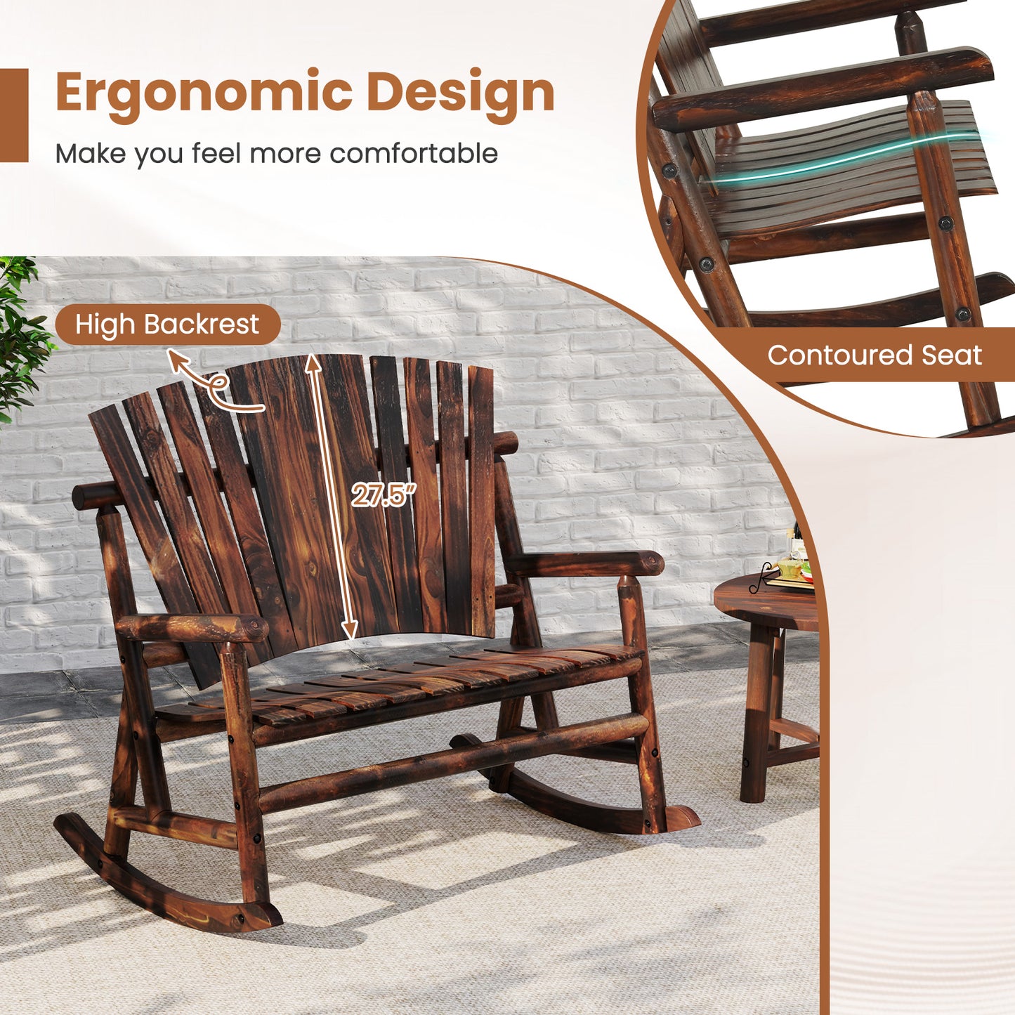 Adirondack Rocking Chair with High Back - Brown