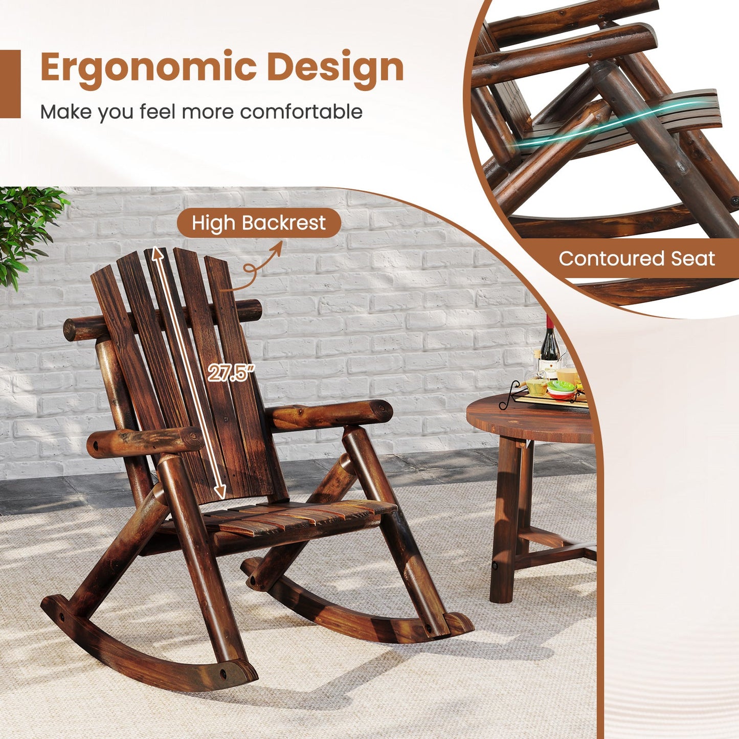 Wood Single Porch Rocker Lounge Patio Rocking Chair