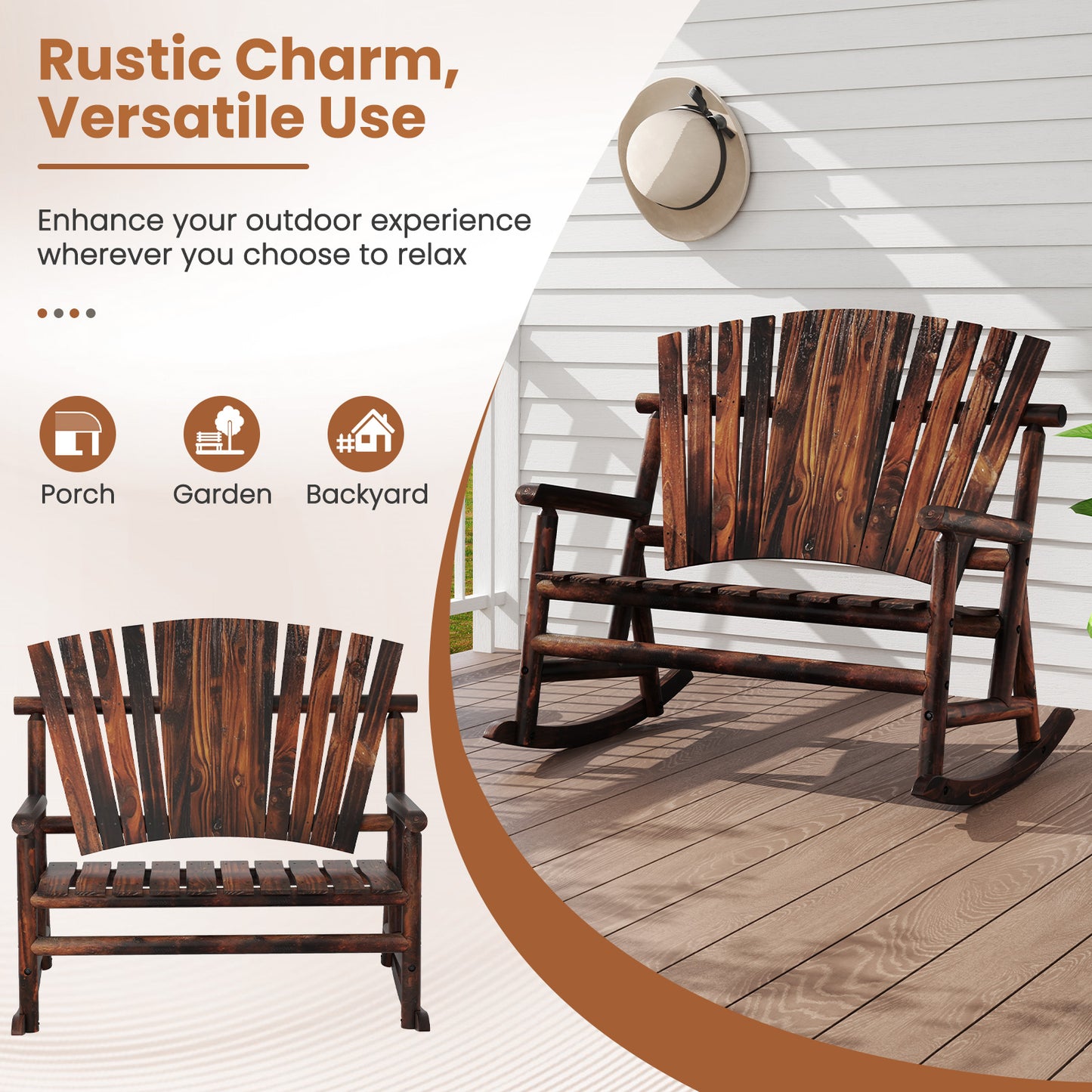 Adirondack Rocking Chair with High Back - Brown