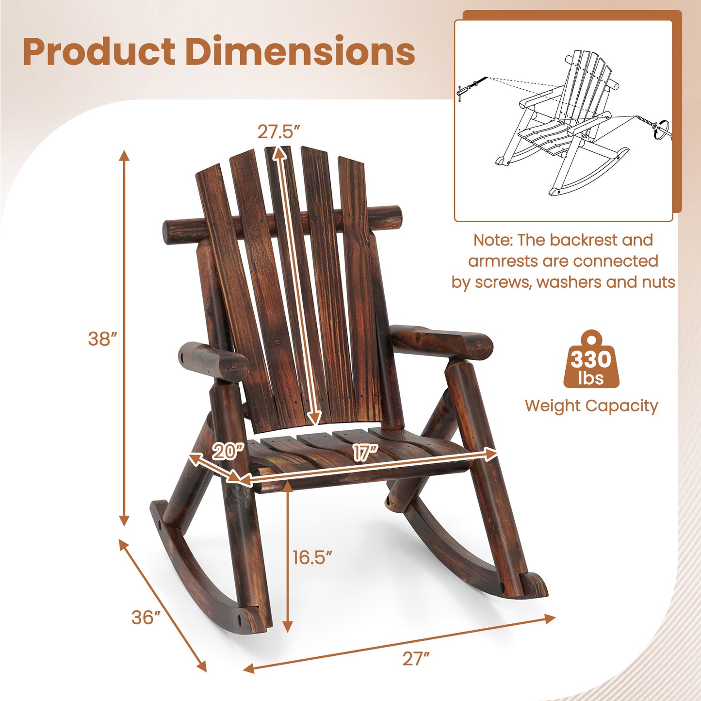 Adirondack Rocking Chair Solid Wood Outdoor Porch Rocker