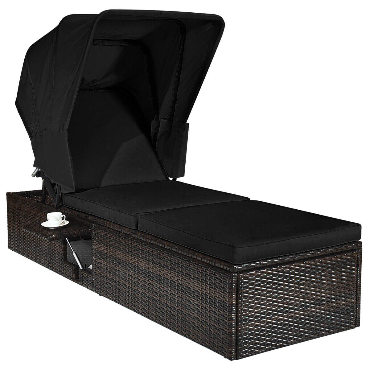 Outdoor Chaise Lounge with Canopy and Cushion