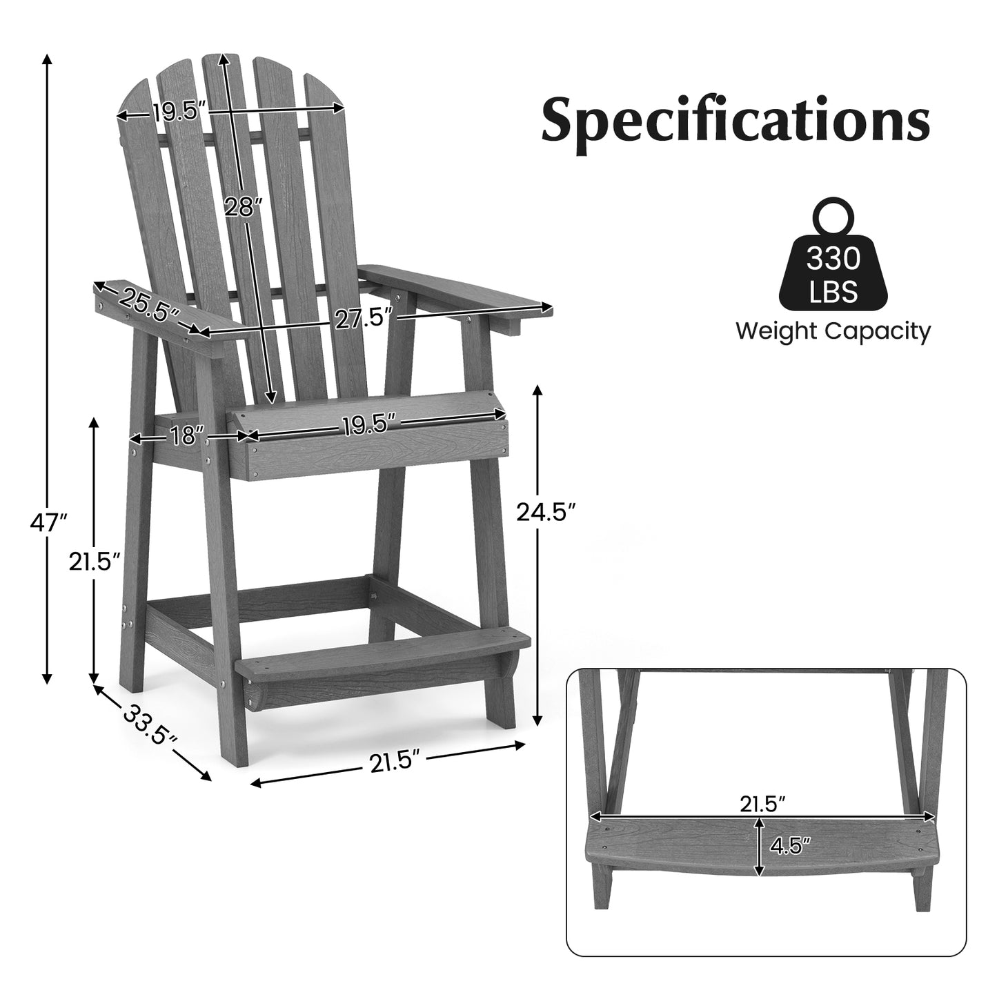 HDPE Adirondack Chair with Footrest - Weather Resistant