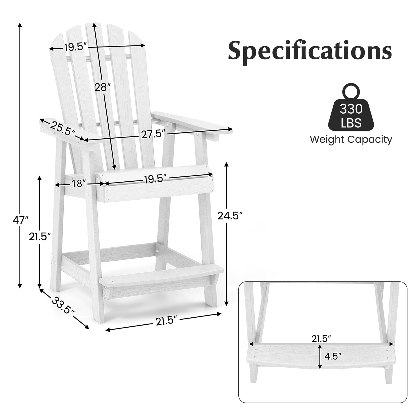 HDPE Adirondack Chair with Footrest - Weather Resistant