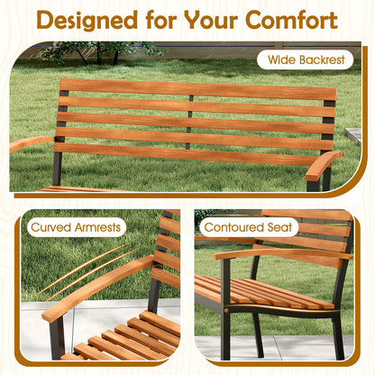 Acacia Wood Outdoor Bench with Backrest and Armrests