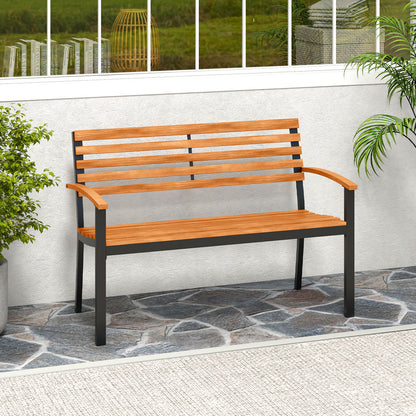 Acacia Wood Outdoor Bench with Backrest and Armrests