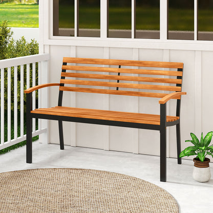 Acacia Wood Outdoor Bench with Backrest and Armrests