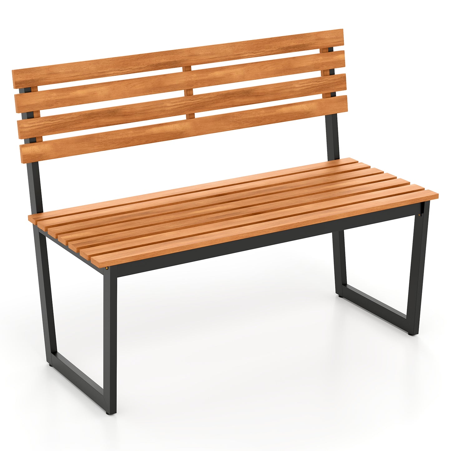 Acacia Wood Outdoor Bench with Backrest for 2 People