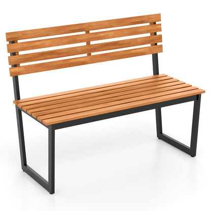Acacia Wood Outdoor Bench with Backrest for 2 People